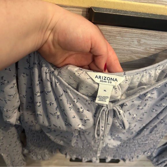 Arizona Jean Crop Top Large Women's Blue Floral Peasant Country XL - Picture 4 of 4